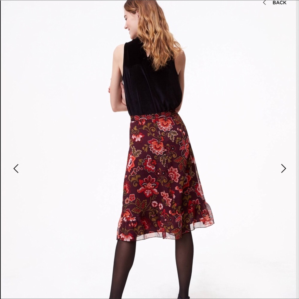 ANN TAYLOR LOFT SIZE 16 FLORAL RUFFLE SKIRT - Picture 2 of 6